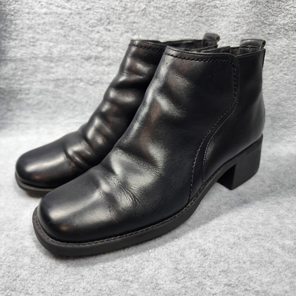 Dockers Delaware Boots Womens‎ Size 8 Black Leather Ankle Zip Block Heel Booties
